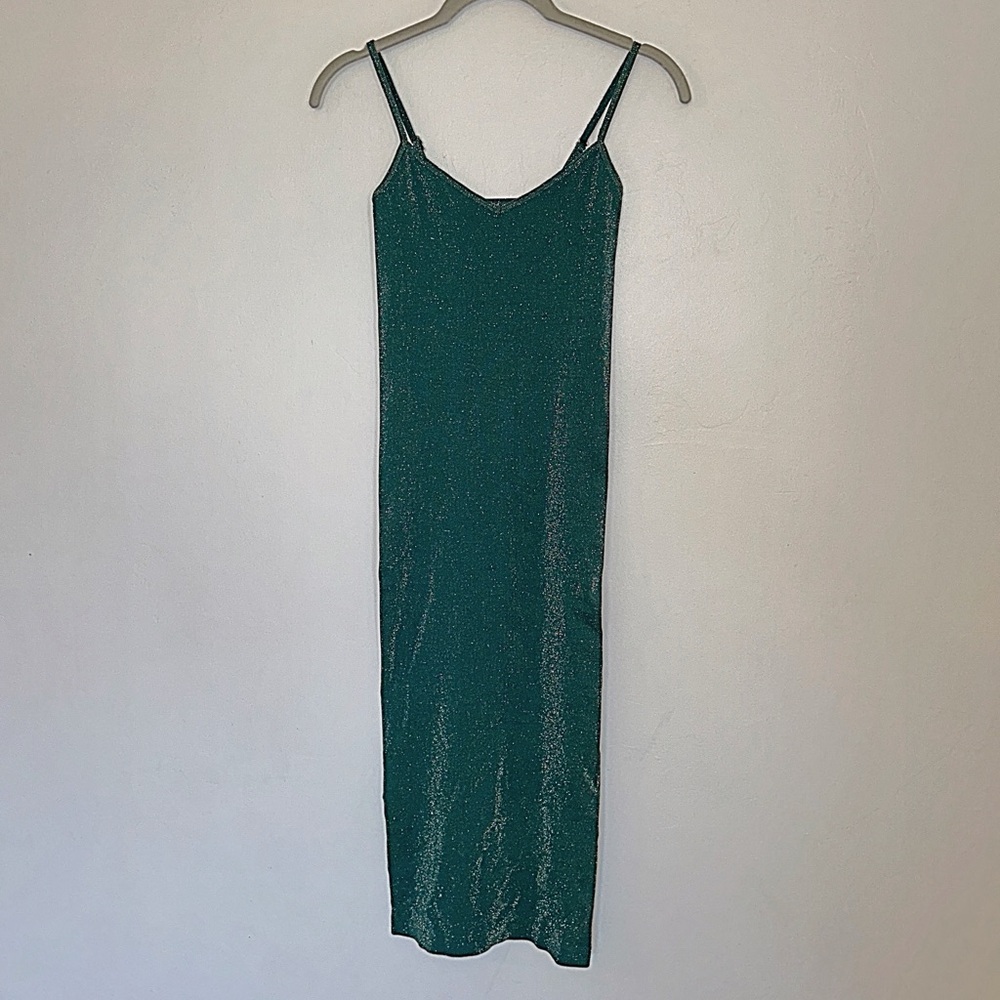 NWOT Free People XS/S Intimately Green Metallic Slip Dress